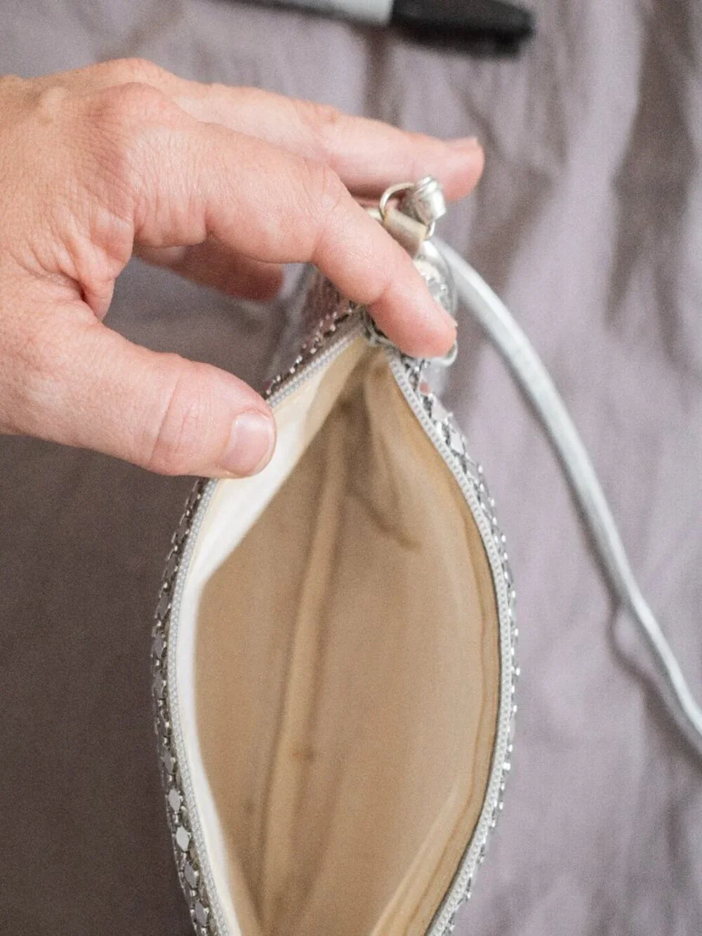 Metallic Silver Sequined Purse